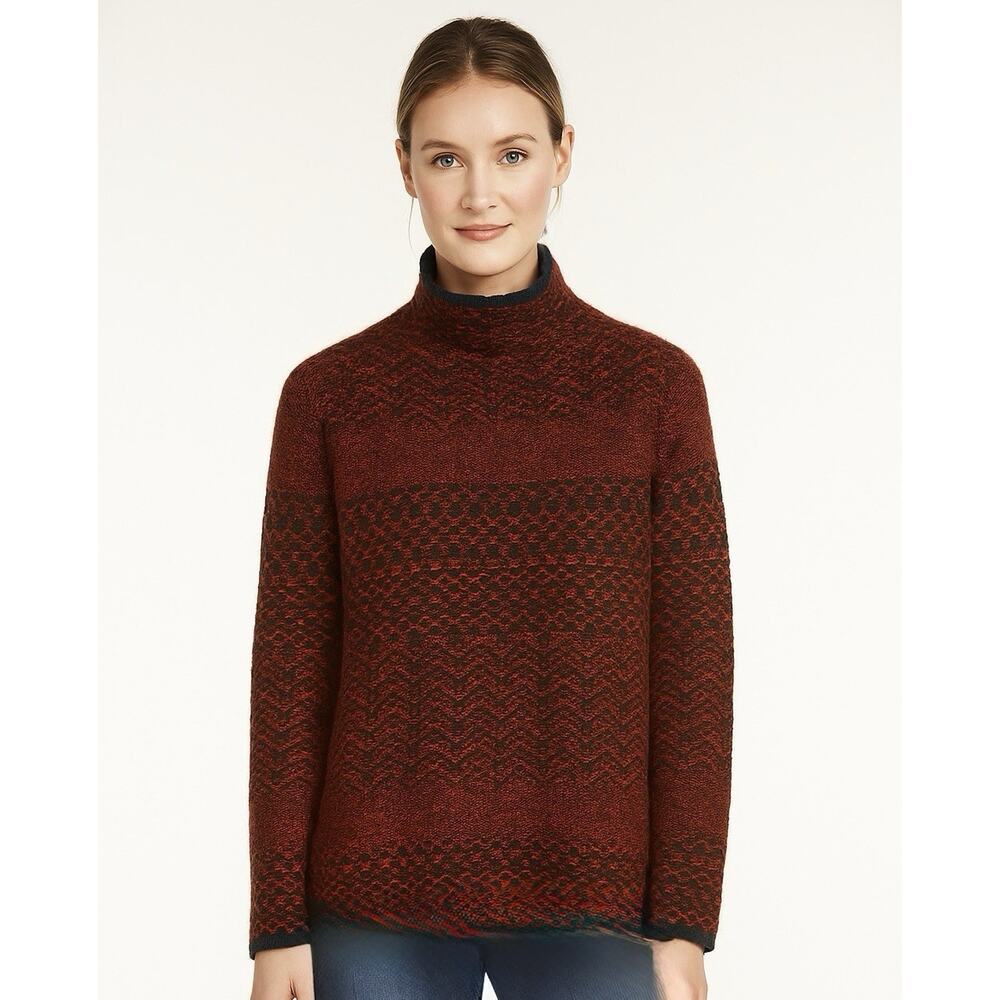 Habitat Mock Neck Sweater‎ Womens Small Red Fair Isle Cozy Knit Pullover Holiday